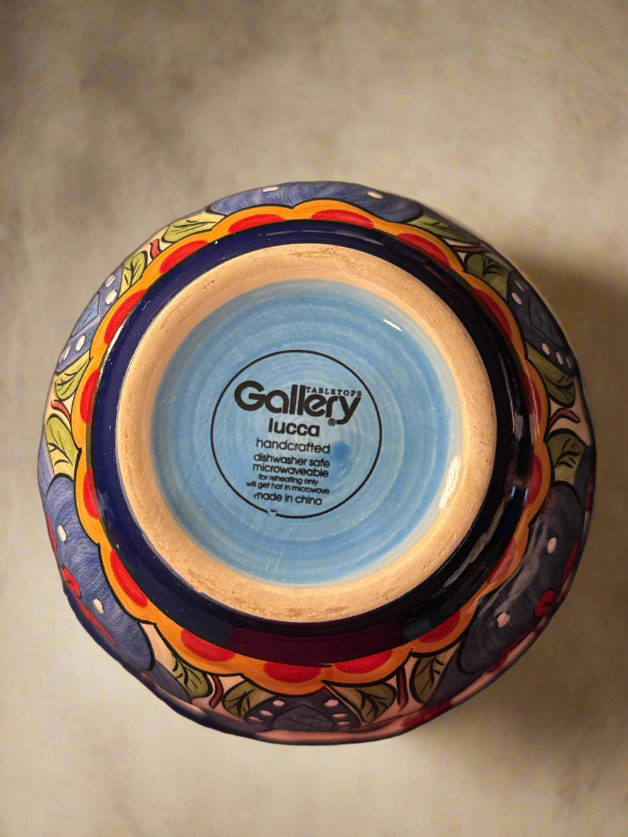 Toluca by Tabletops Unlimited Soup/Cereal Bowl 6" Wide 3.5" Tall Floral & Blue Inside
