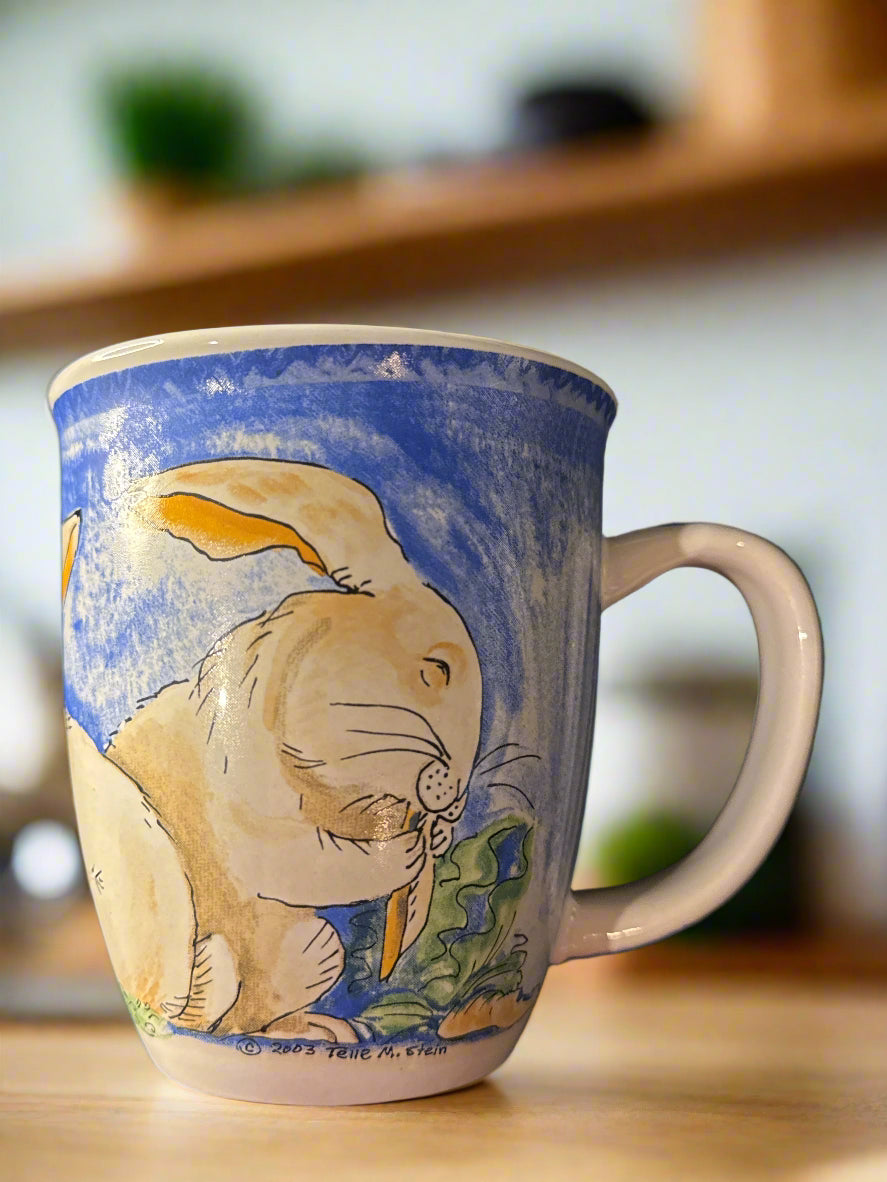 The Stone Bunny Bunny Rabbit Coffee Mug Cup, Telle M. Stein Easter Vintage 4.25" Tall