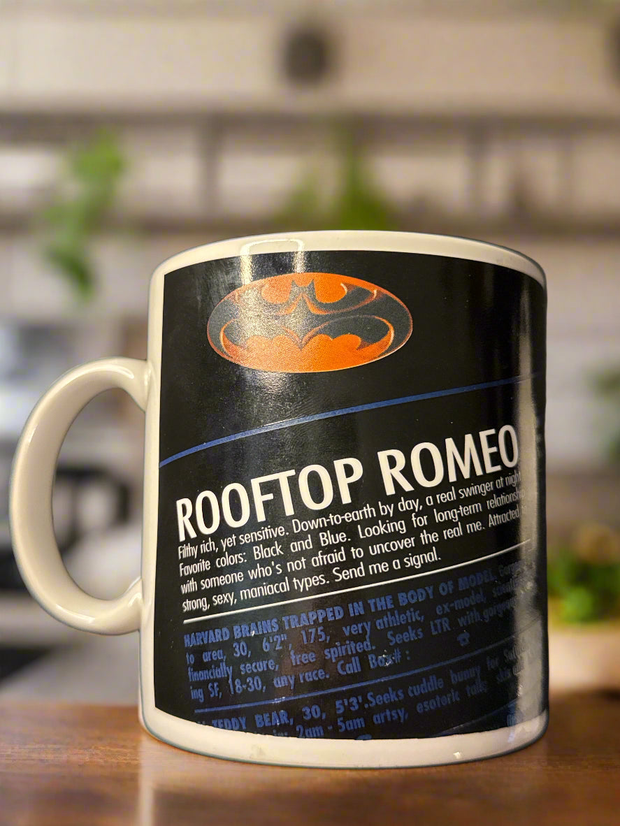 Very Rare Batman Large Rooftop Romeo Coffee Cup Mug 20oz Vintage Warner Bros. Studio