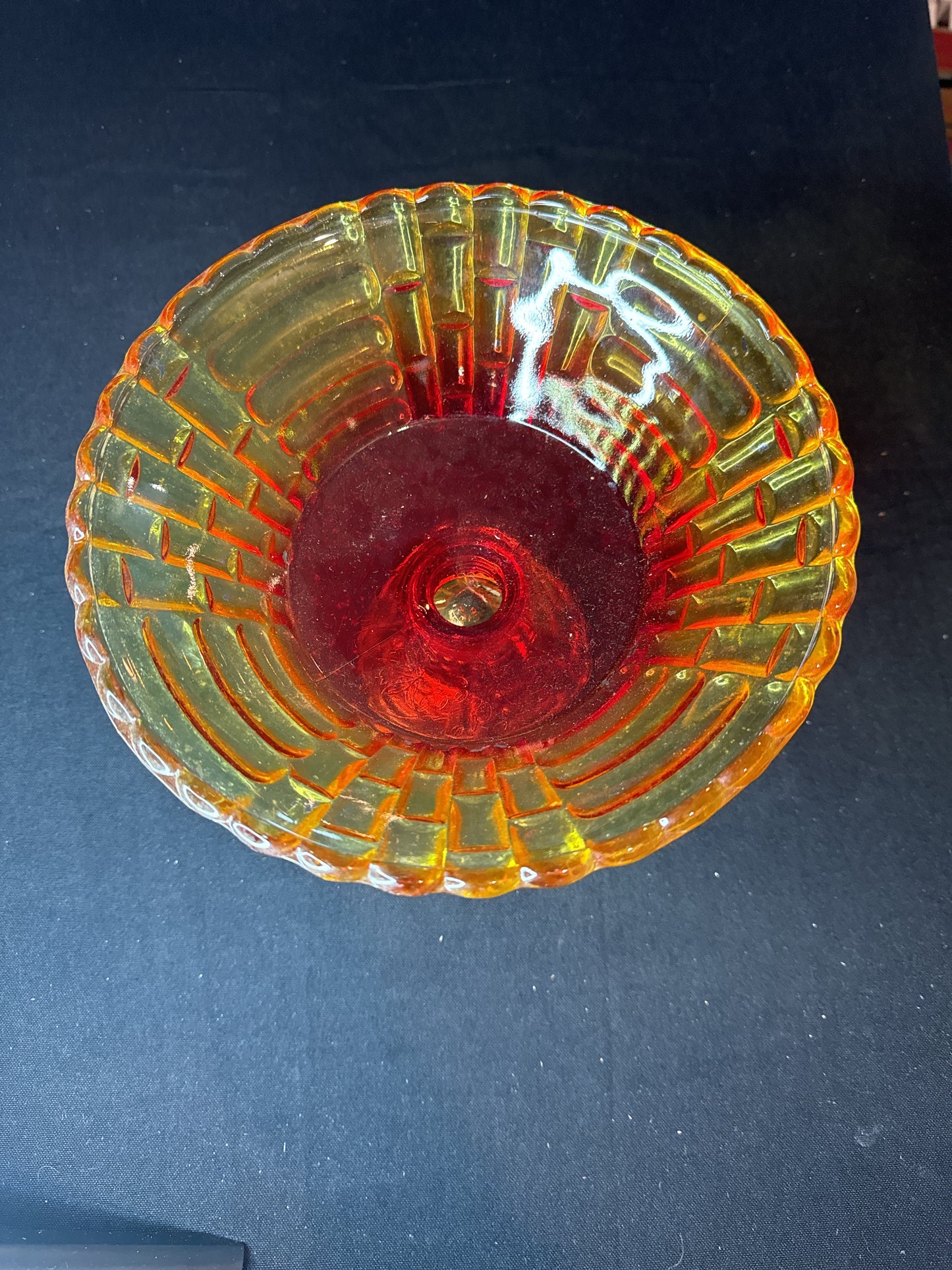 Vintage Amberina Red Orange Glass Candy Dish MCM 7" Tall