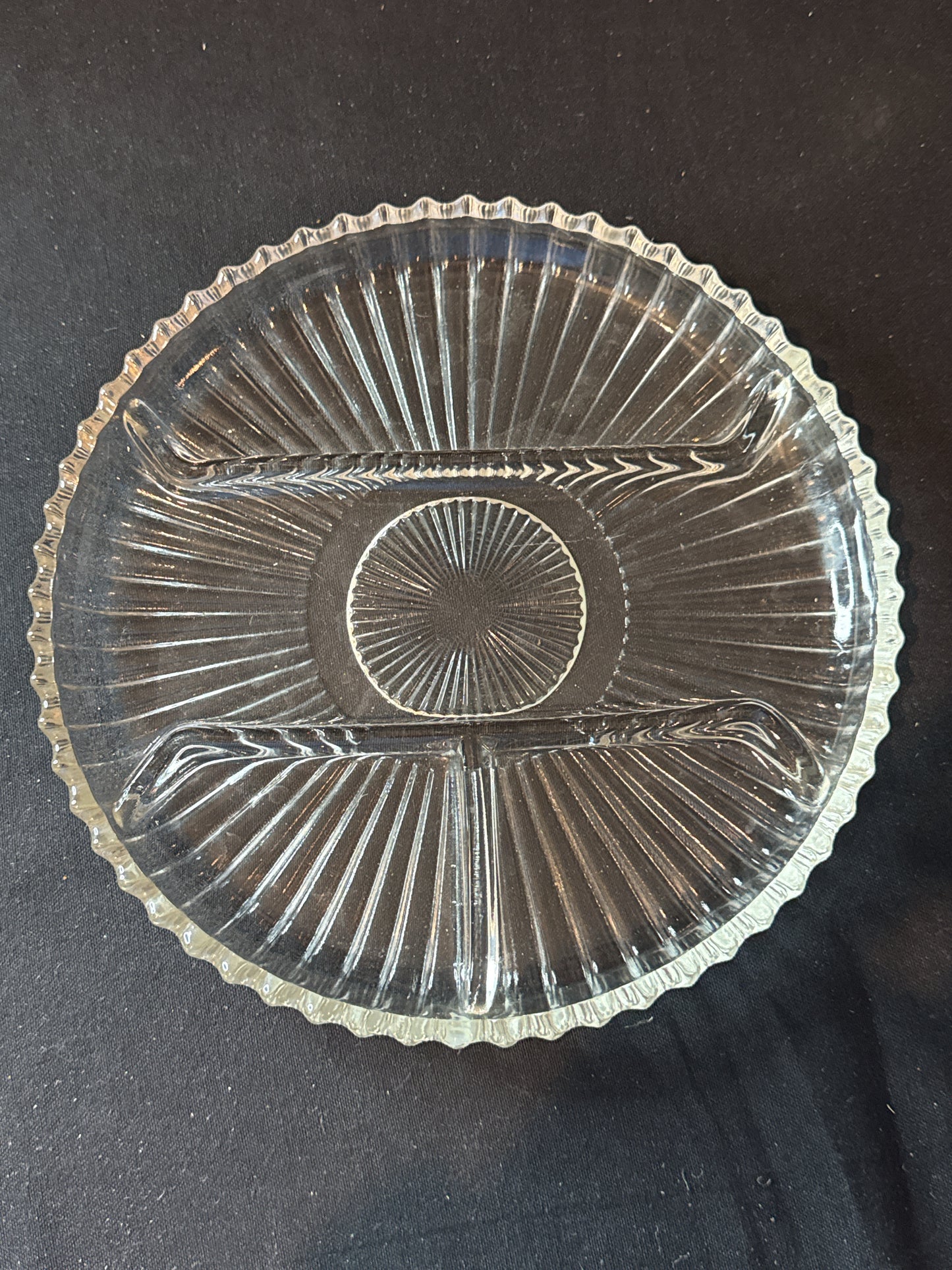 Indiana Glass Clear Divided Relish Ribbed Serving Dish 10" Wide