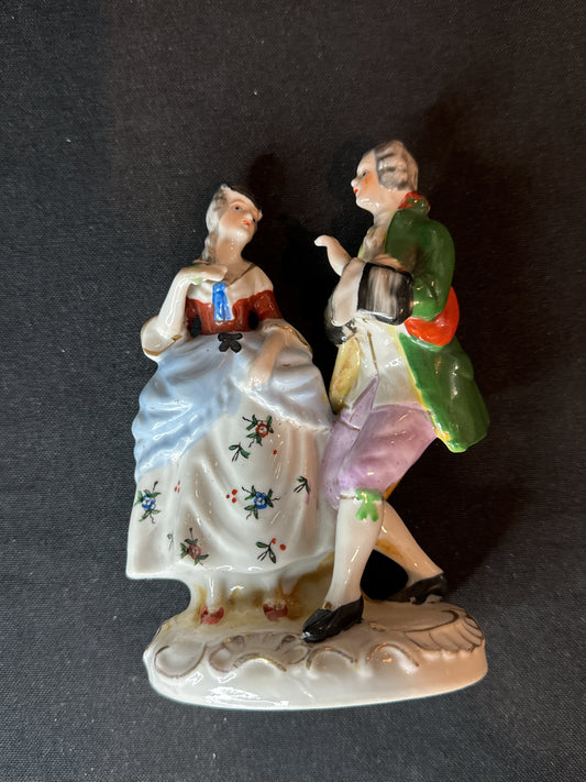 Victorian Aristocrat Couple Figurine Hand Painted Vintage 1950s Occupied Japan 6" Tall