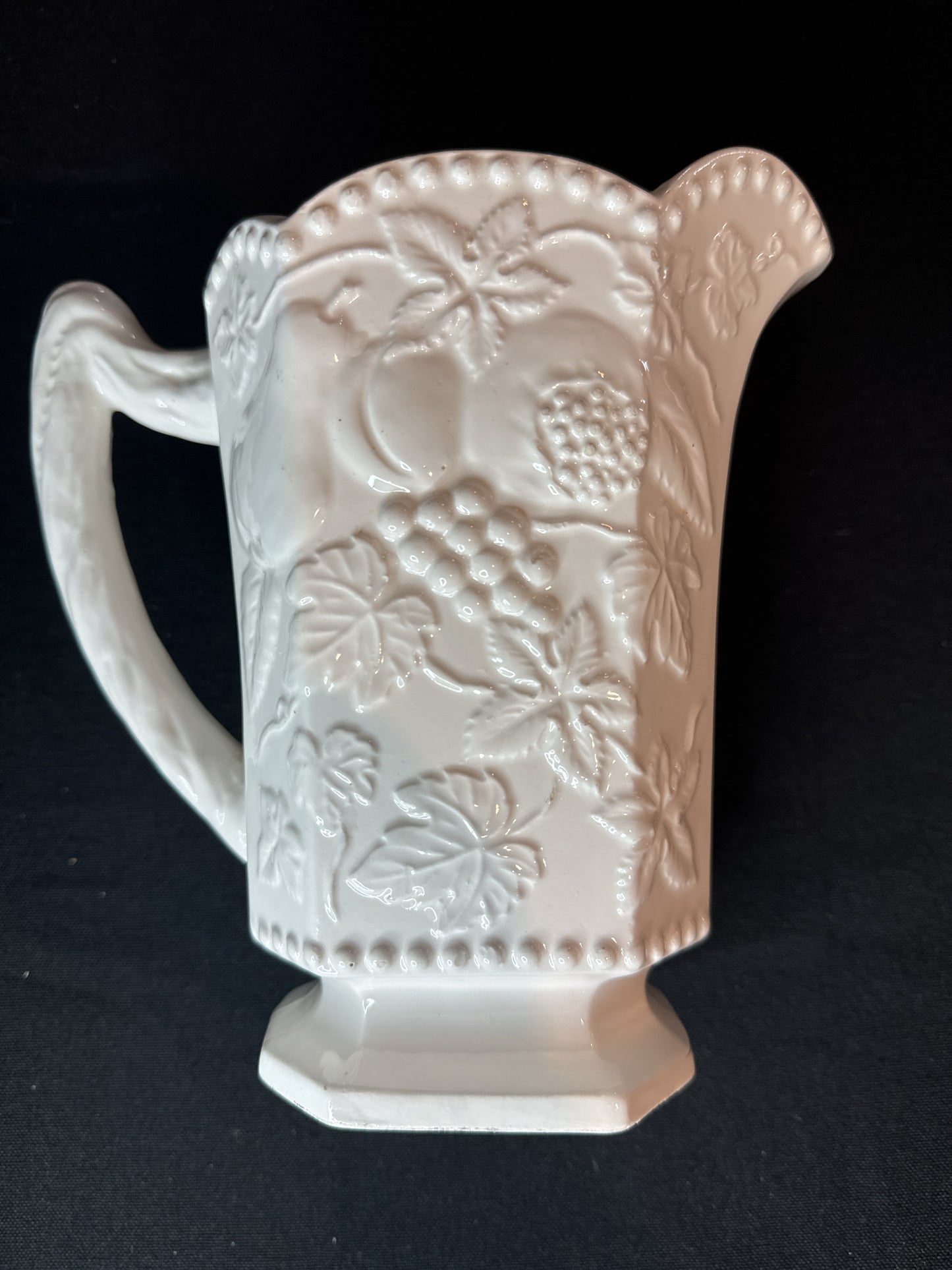Vintage Embossed Gold Trimmed Small Pitcher Grapes and Leaves 7" Tall