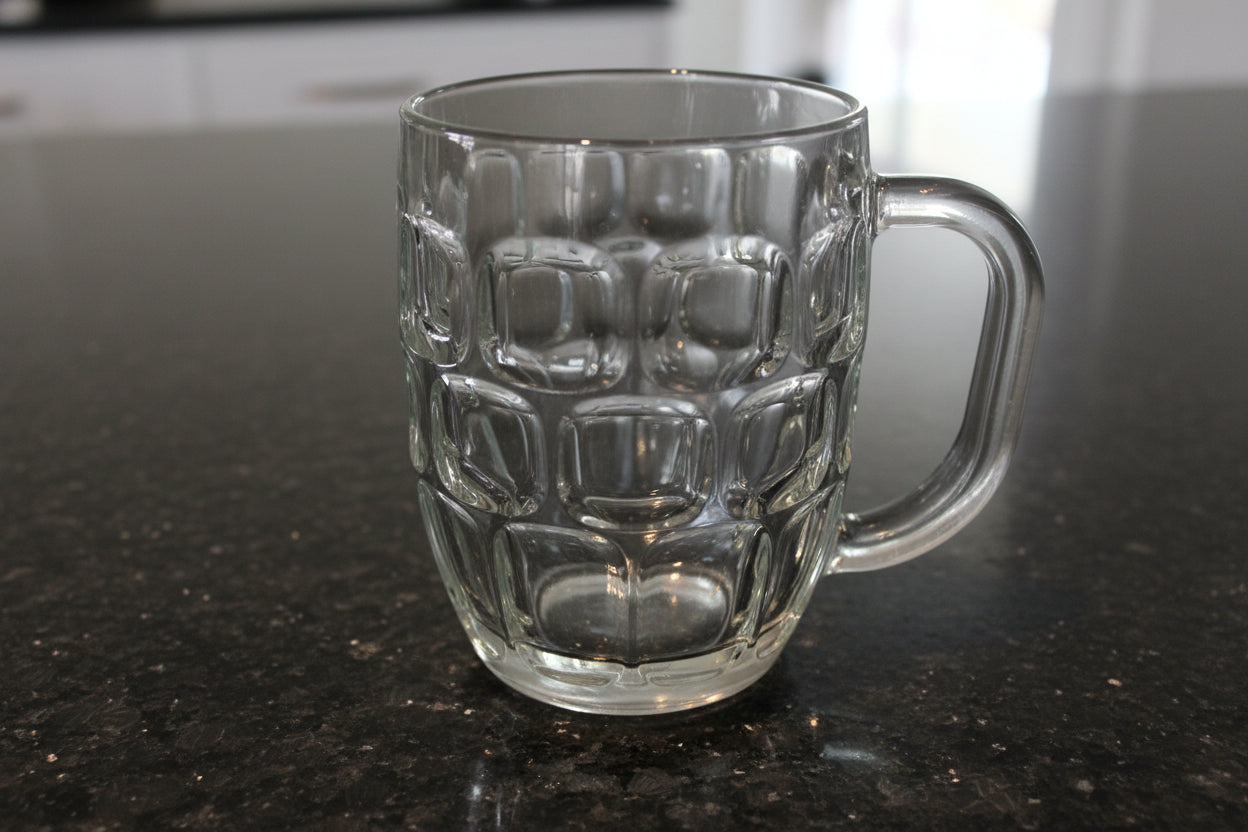 Dimple Stein Beer Mug Dimpled Clear Glass Mug 5" Tall Heavy