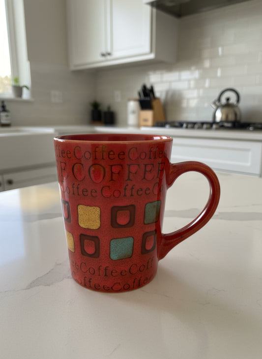 Coffee Cup/Mug with Coffee Printed All Over Outside Design Brown Inside 4.25" Tall