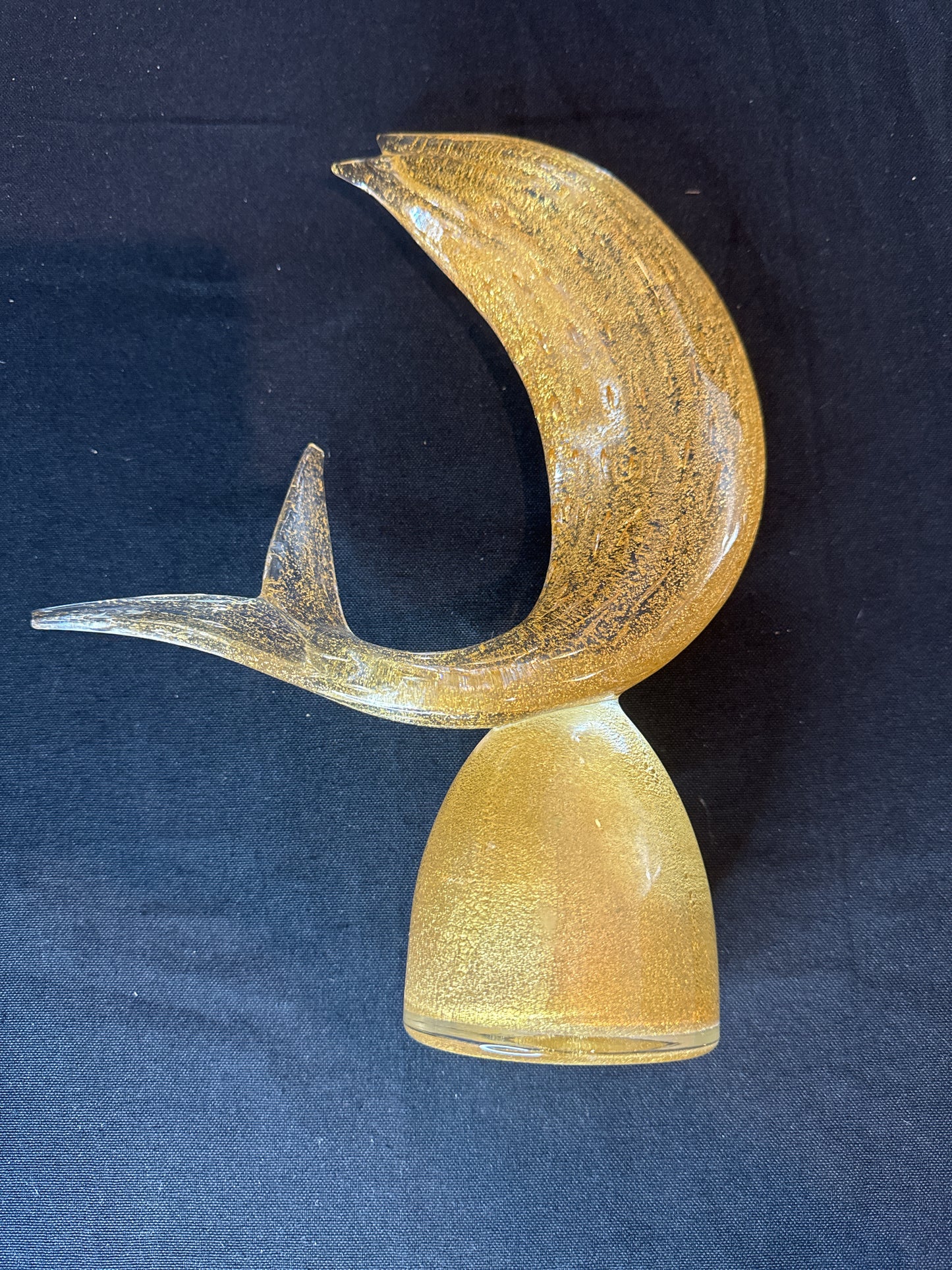 Murona Style Gold Flake Fish/Whale Glass Statue 10.5" Tall