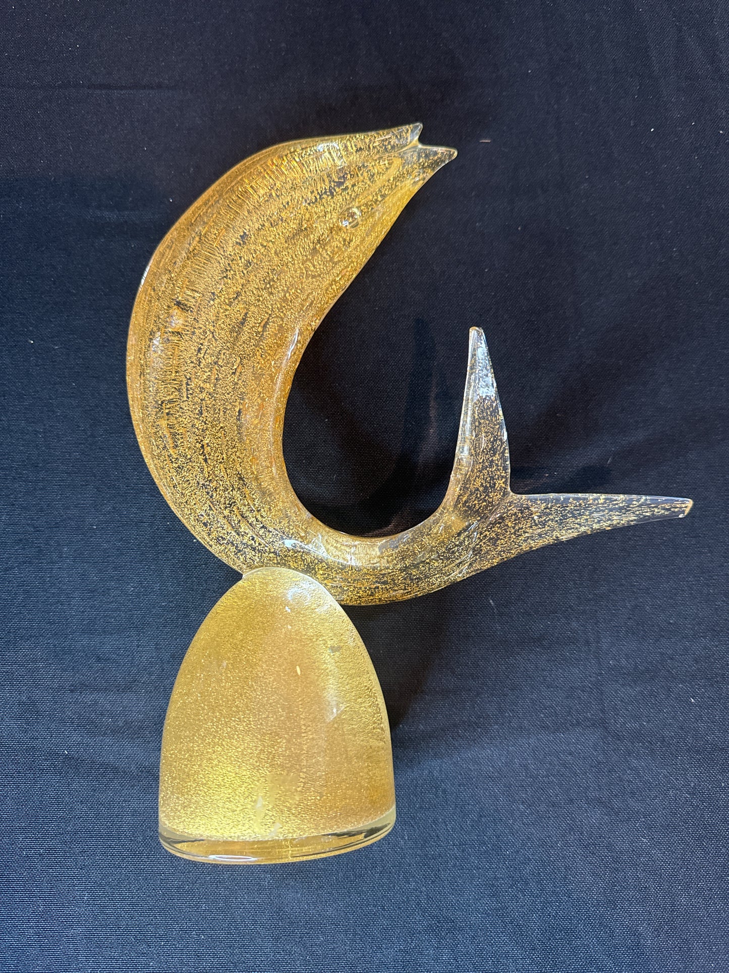 Murona Style Gold Flake Fish/Whale Glass Statue 10.5" Tall
