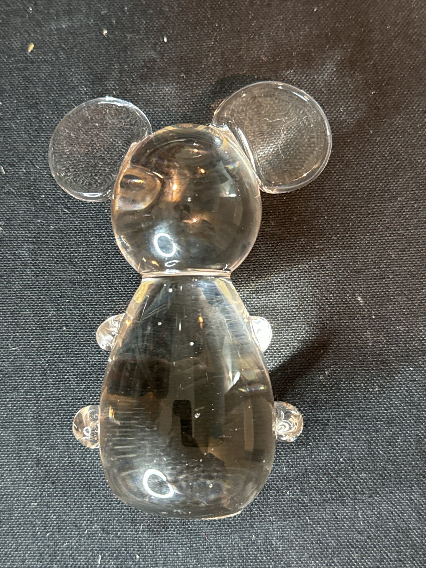 Art Glass Mouse Figurine Paperweight Solid Clear Glass 4.25" Tall
