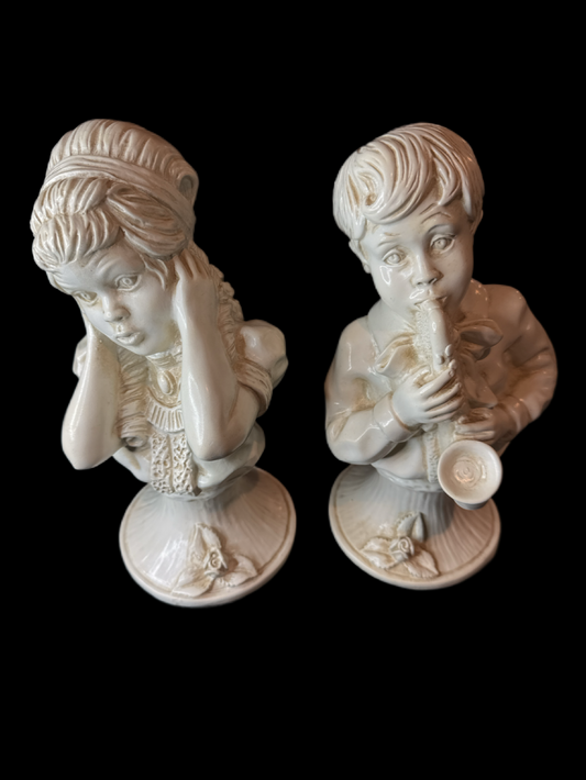 Vintage 1971 Universal Statuary Chicago Busts of Boy and Girl Music J. Kendrick Signed