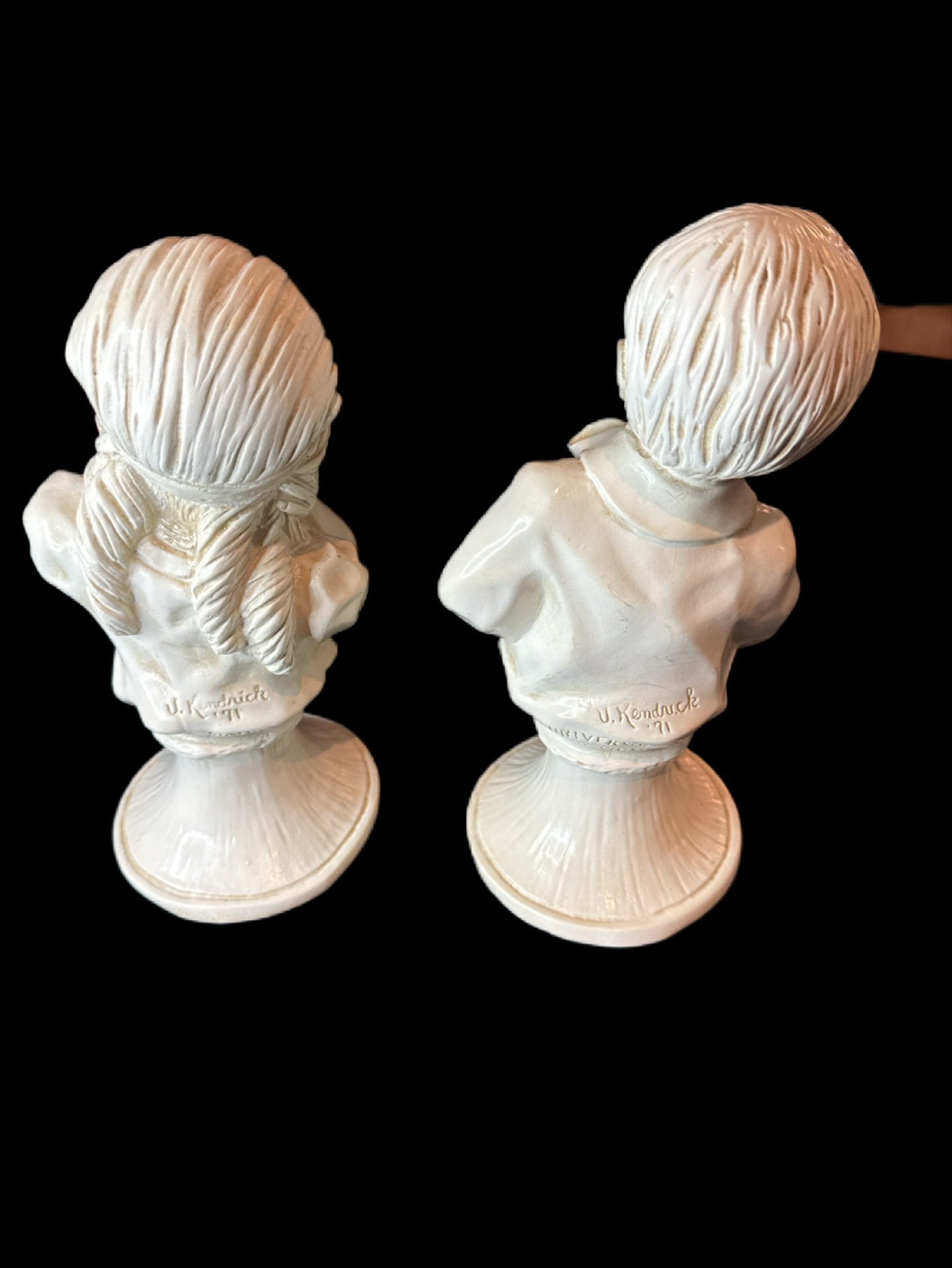 Vintage 1971 Universal Statuary Chicago Busts of Boy and Girl Music J. Kendrick Signed