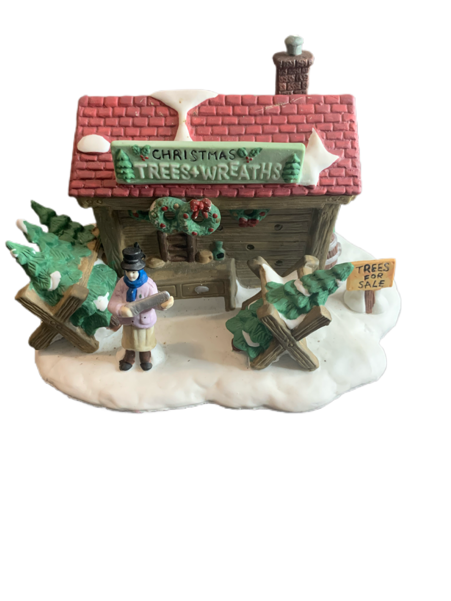 Vintage 1995 Dickens Collectible Christmas Village Christmas Tree and Wreathes.