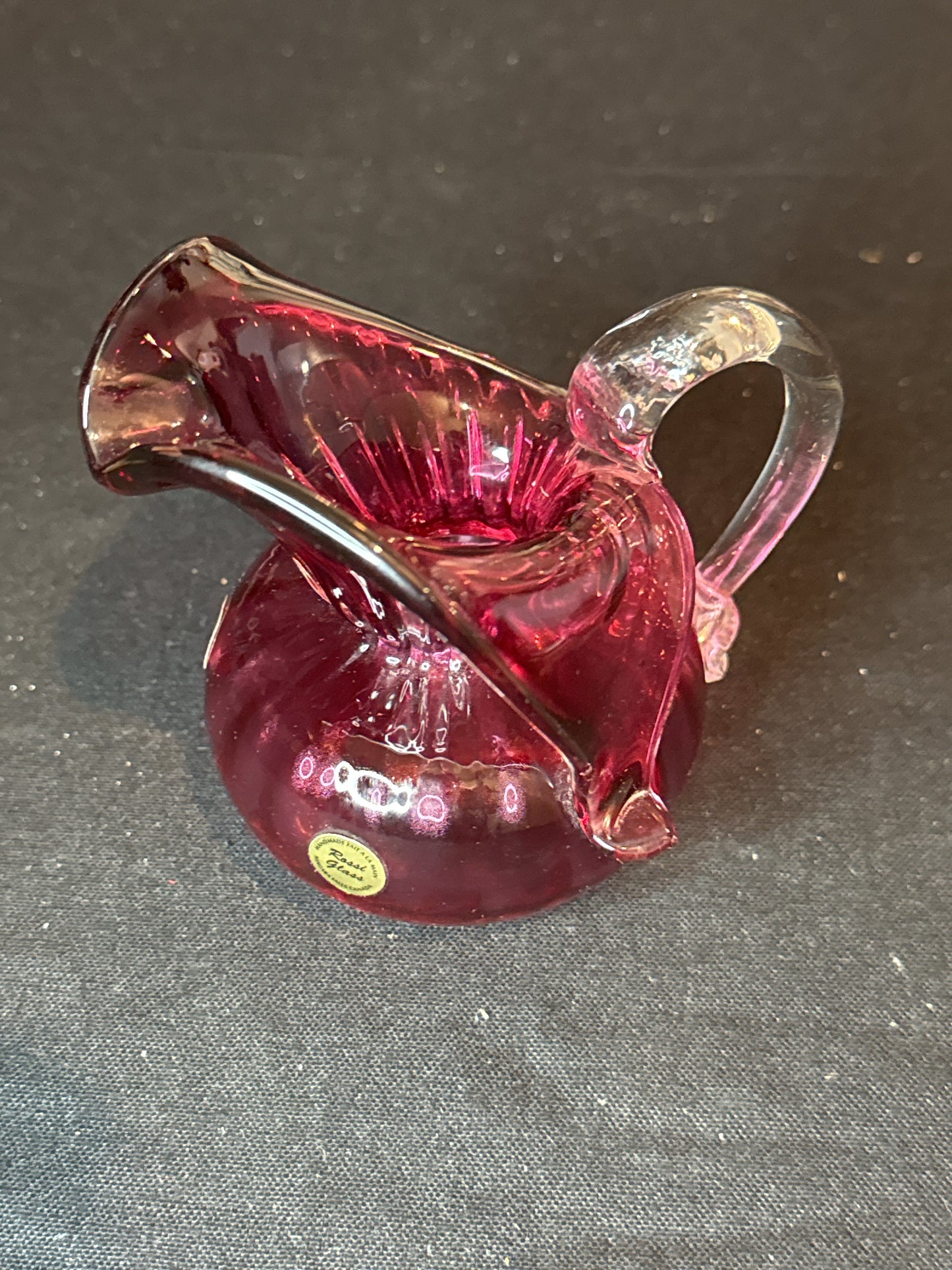 Rossi Glass Handmade Pink Crystal Small Vase Pitcher 4.25" Tall