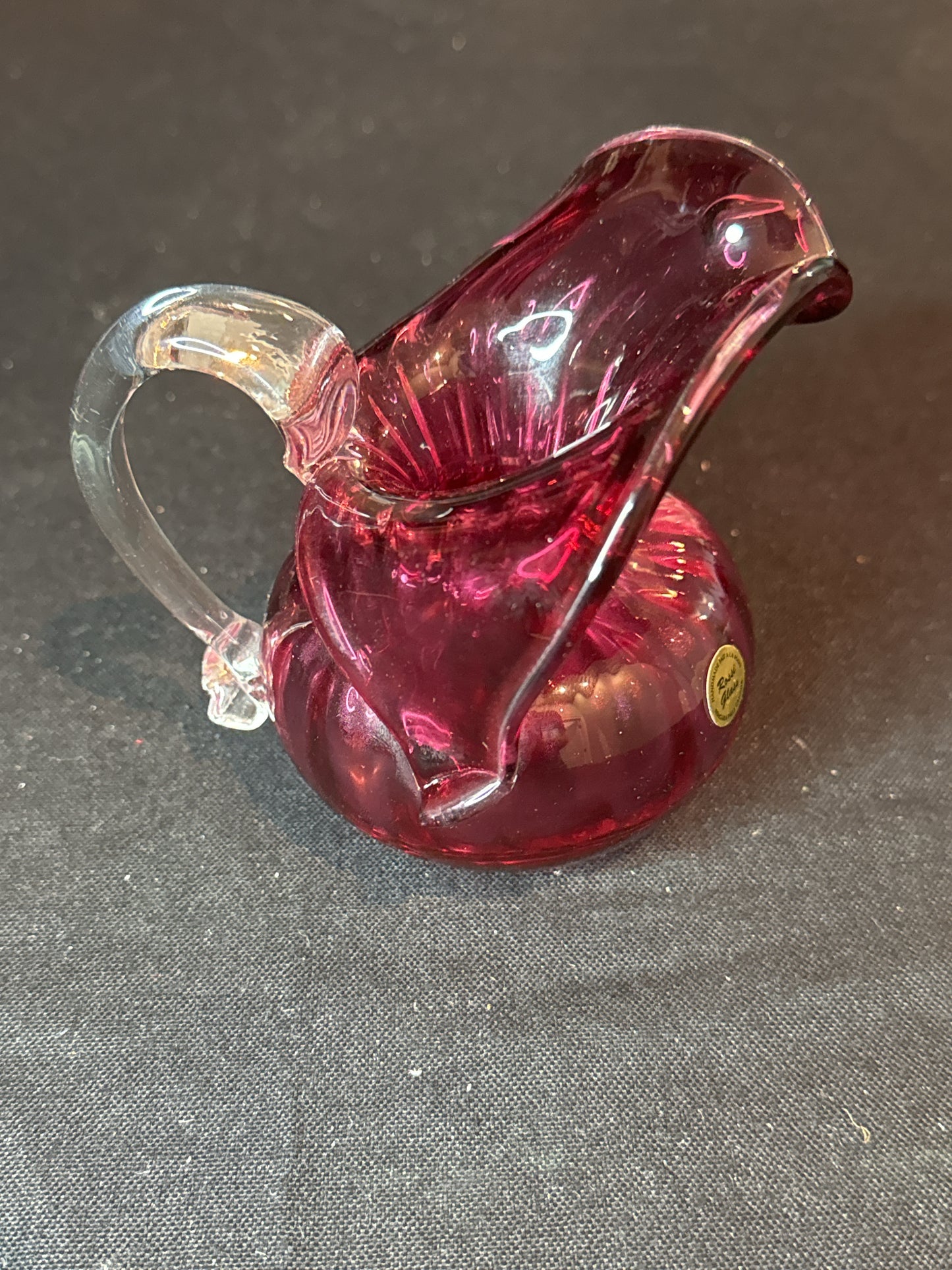 Rossi Glass Handmade Pink Crystal Small Vase Pitcher 4.25" Tall
