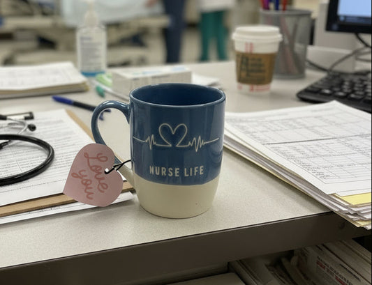 Blue & White Nurse Life Coffee Mug/Cup w/ Blue Interior 4.5" Tall New Inventory