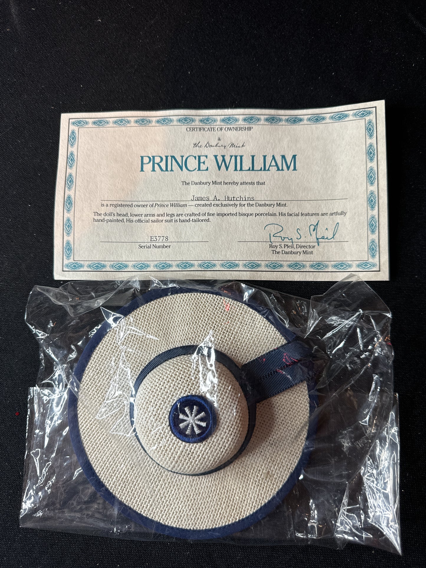 Vintage 1980's Prince William The Royal Wedding 11" Doll w/ Stand & Certs Danbury Mint No Box
