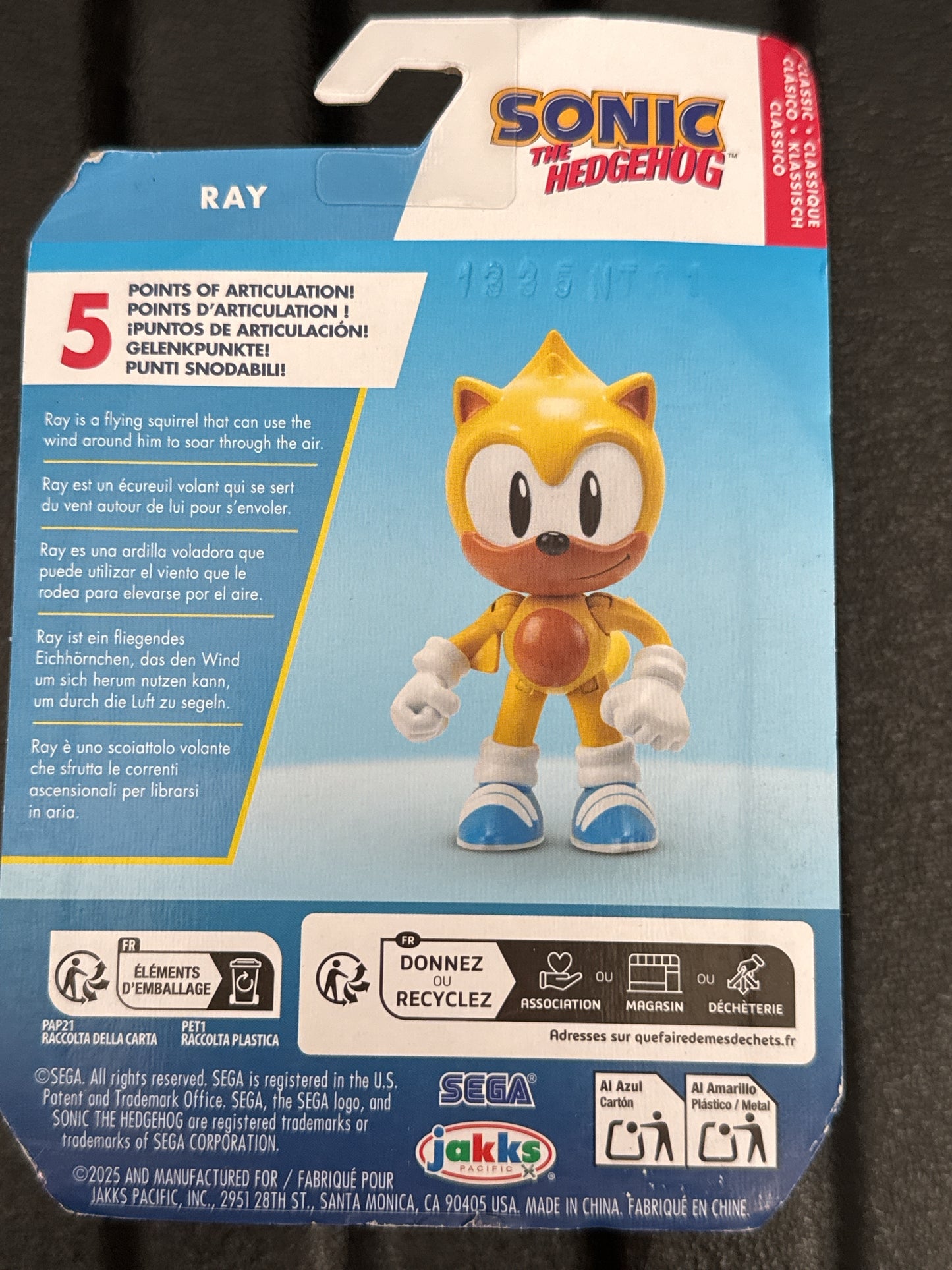 Jakks Pacific Sonic The Hedgehog 2.75" Action Figure Classic Ray New in Box