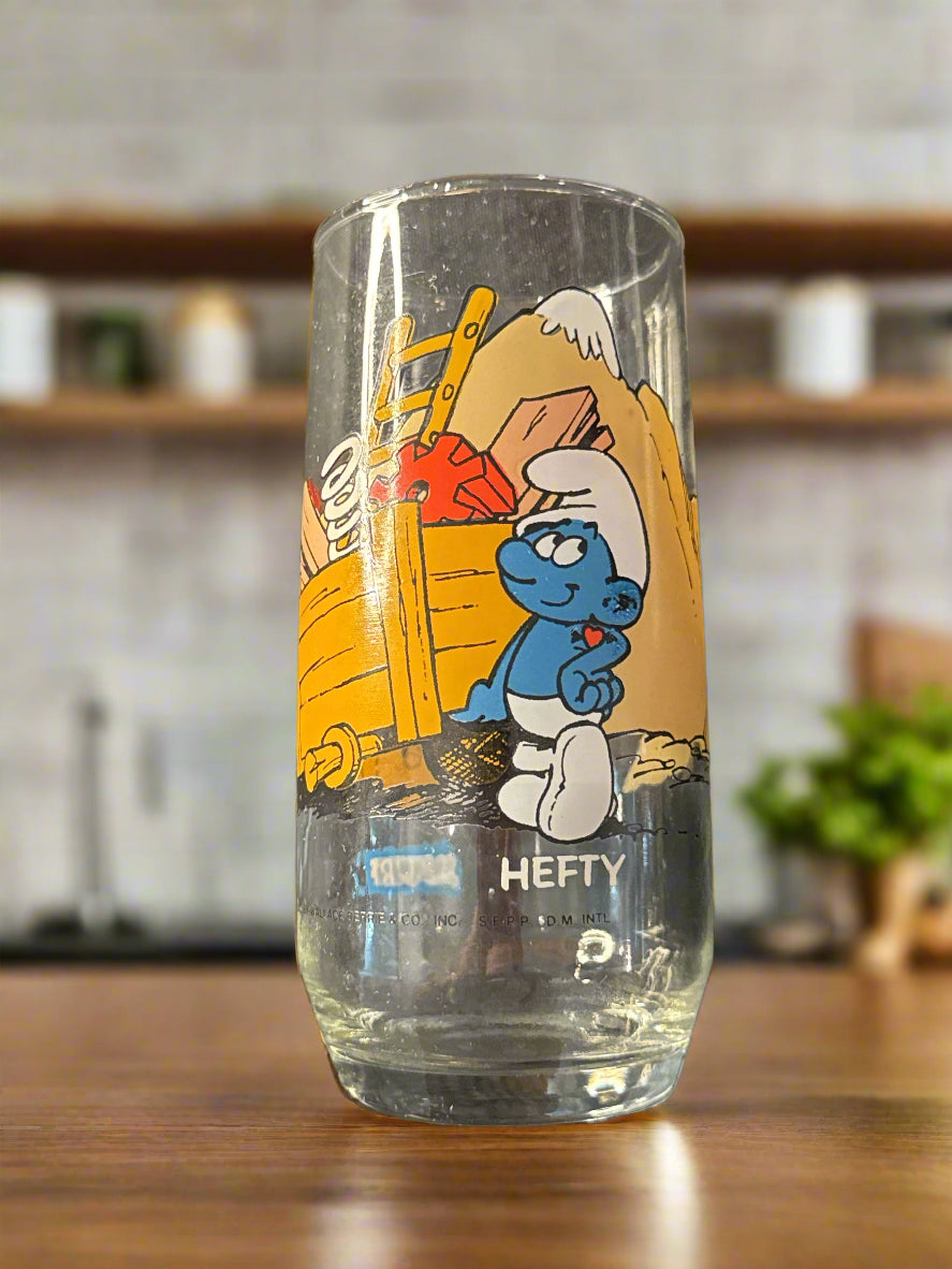 Vintage Peyo 1982 Smurf Glass - Hefty Smurf 6" Tall