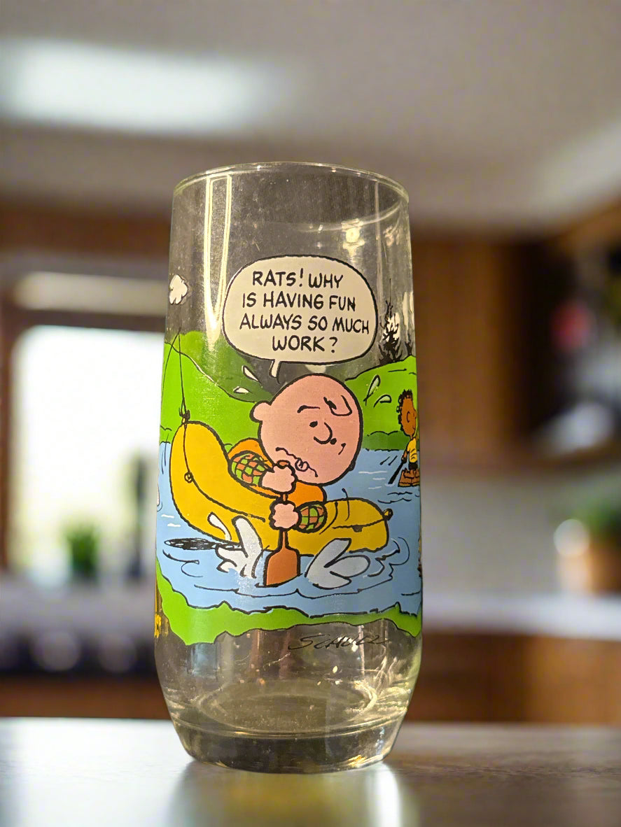 Vintage McDonald's Camp Snoopy Collection Peanuts Glass 1950-1968 Charlie Brown 6" Tall