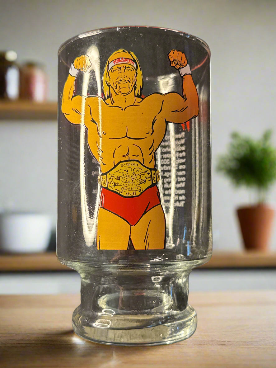 Rare Vintage WWF Hulk Hogan Hulkamania 7" 32oz Glass 1985 Titan Sports