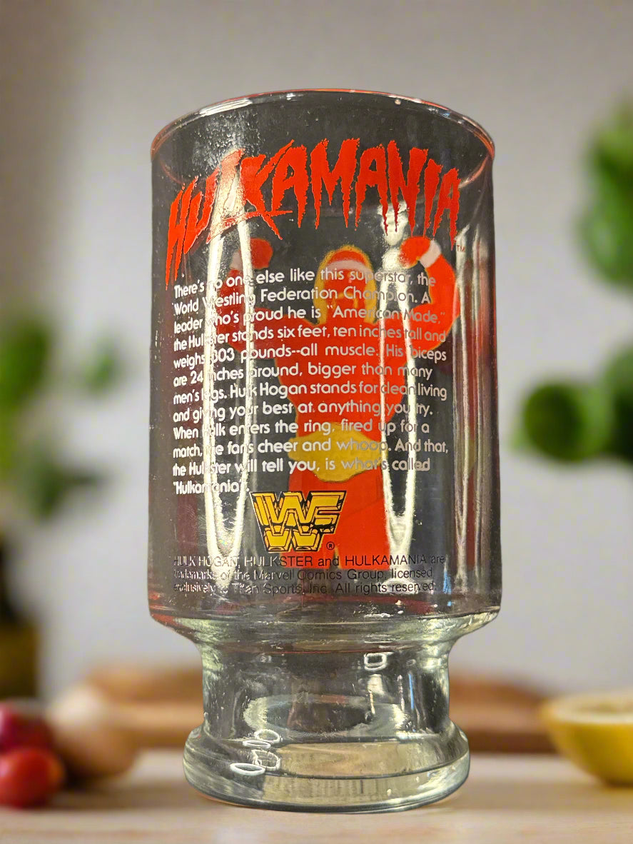 Rare Vintage WWF Hulk Hogan Hulkamania 7" 32oz Glass 1985 Titan Sports