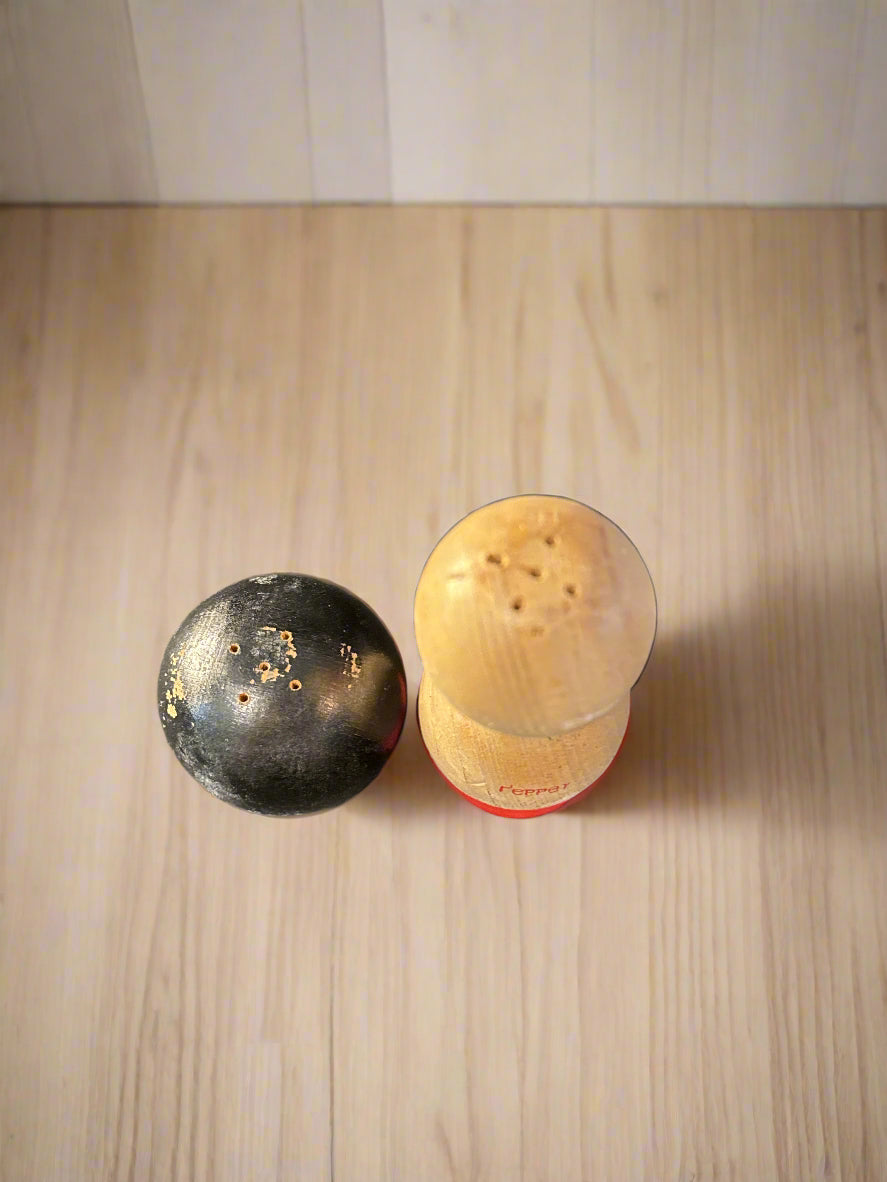 Bowling Pin and Bowling Ball Salt & Pepper Shakers 6" and 3" Tall Made in Japan