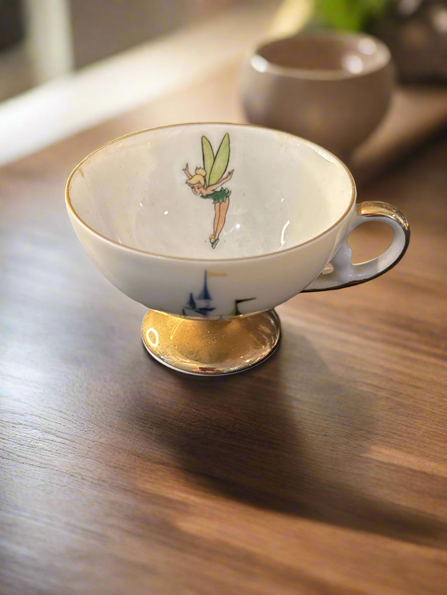 Vintage Disneyland Castle Tinkerbell Footed Demitasse Teacup Gold Trim