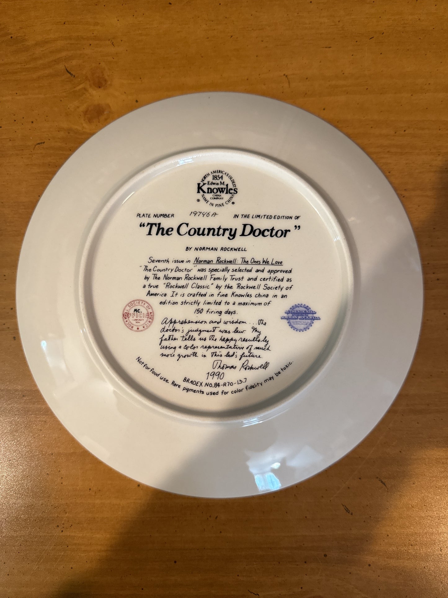 Knowles Norman Rockwell "The Country Doctor" Collector's Plate 8.5" Wide Plate # 19746A