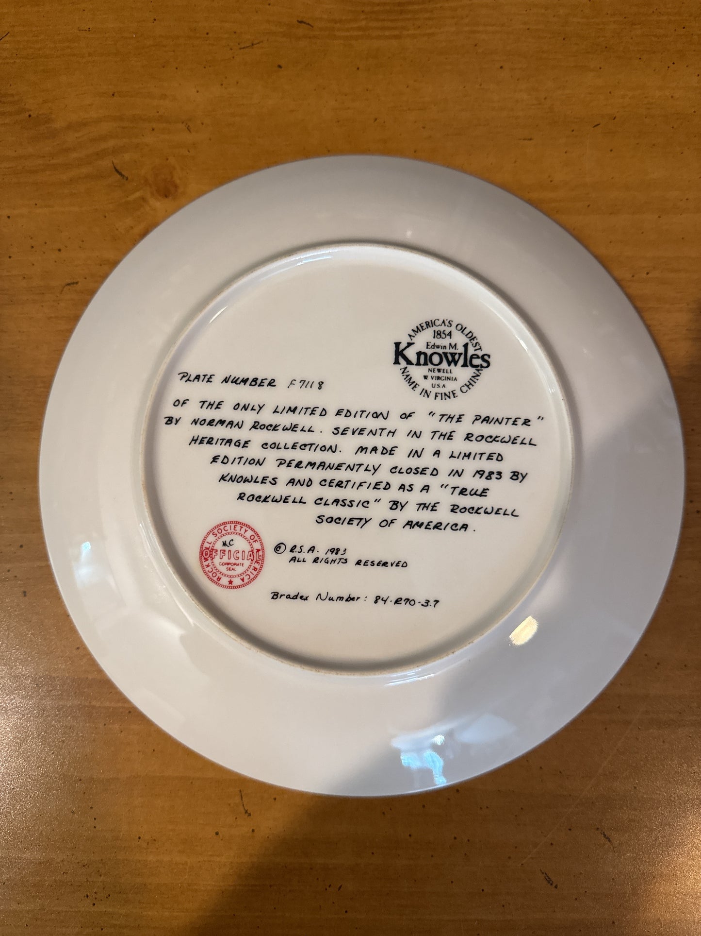 Knowles Norman Rockwell "The Painter" Collector's Plate 8.5" Wide Plate # F7118