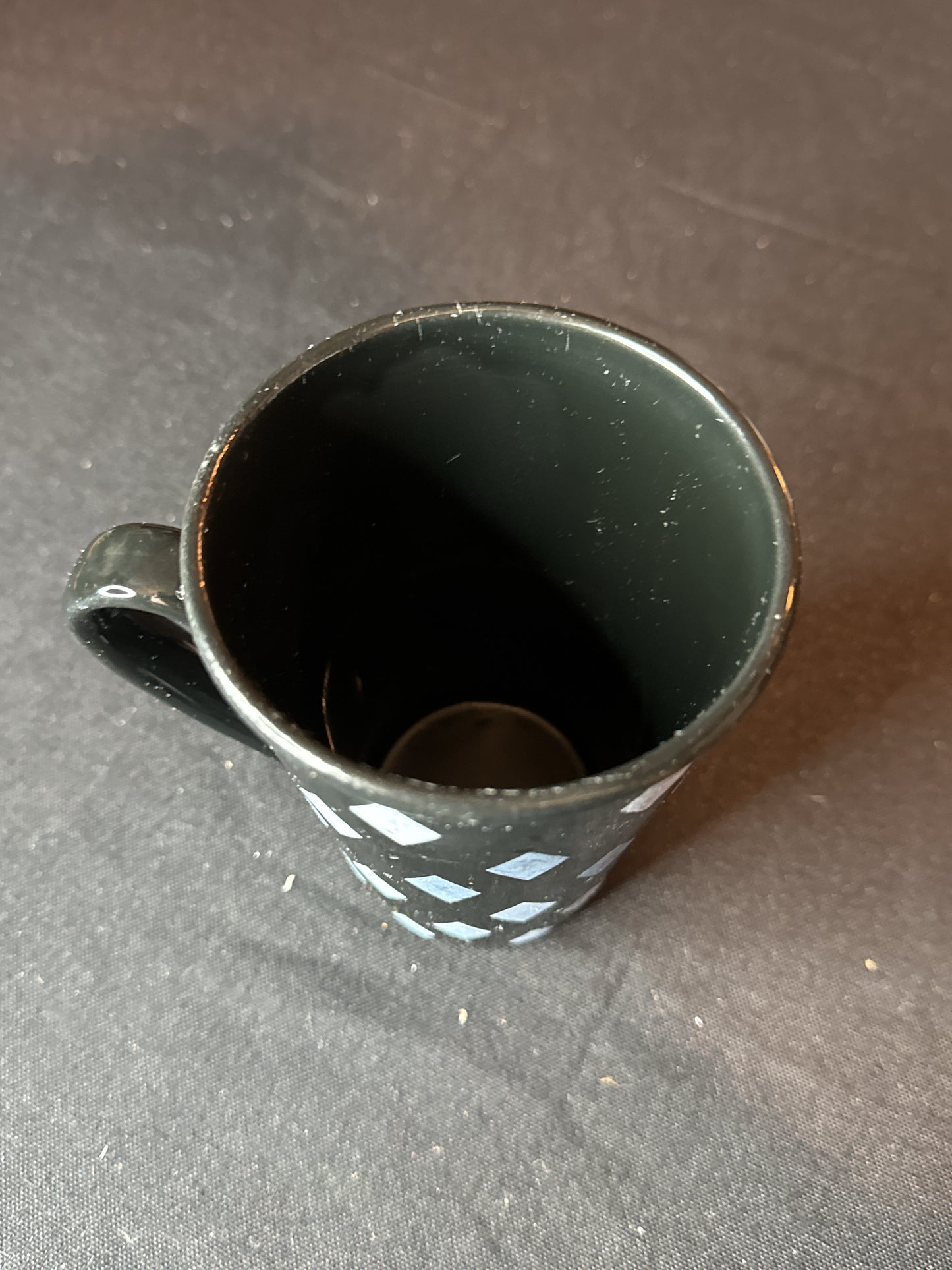 Royal Norfolk Black Stoneware Mug Black and Silver Diamond Pattern 4.75" Tall