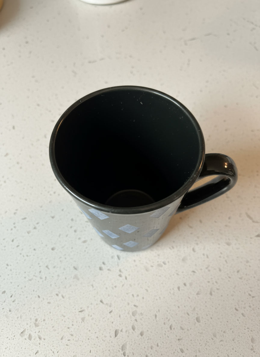 Royal Norfolk Black Stoneware Mug Black and Silver Diamond Pattern 4.75" Tall