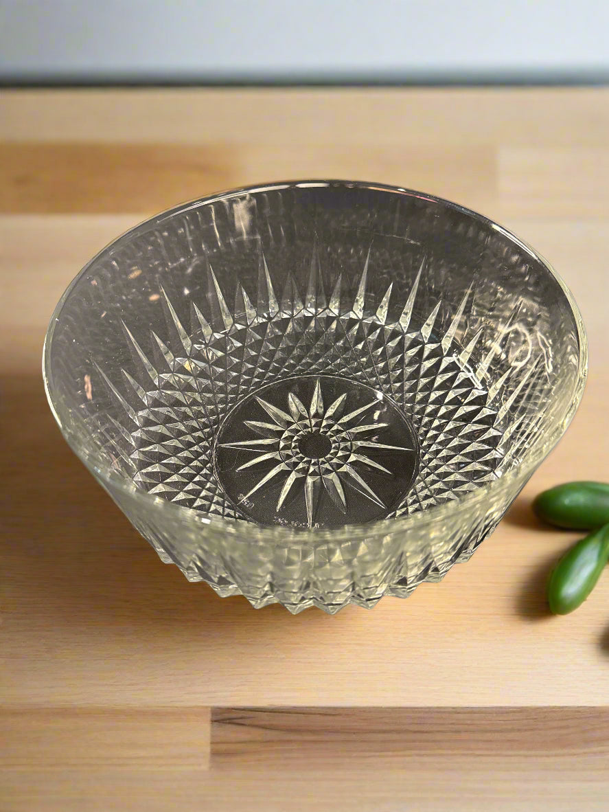Arcoroc USA 9" Glass Salad Bowl & 2 Individual 5" Glass Bowls Diamond Diamant Pattern