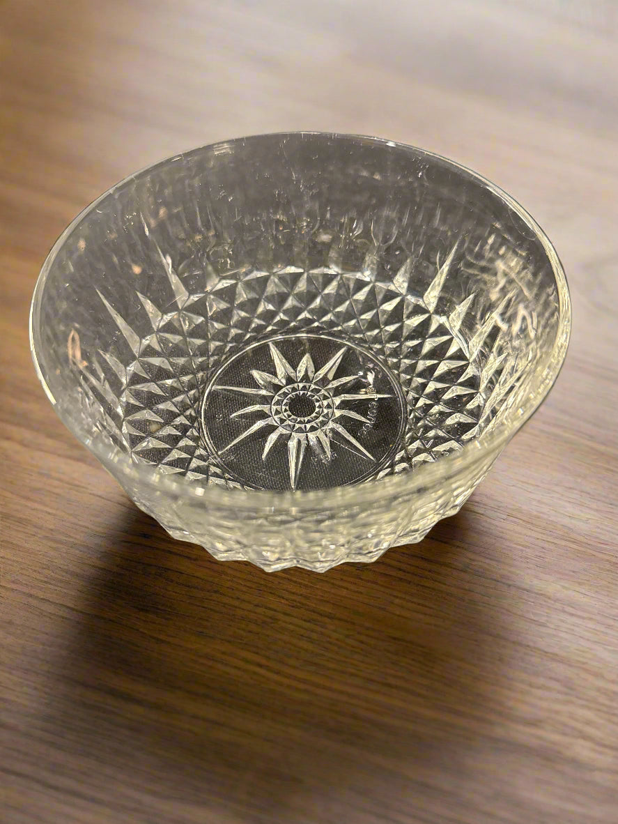 Arcoroc USA 9" Glass Salad Bowl & 2 Individual 5" Glass Bowls Diamond Diamant Pattern