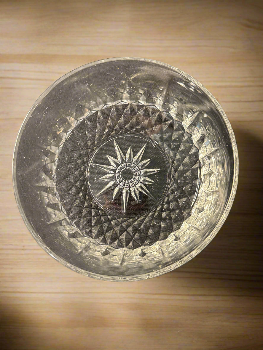 Arcoroc USA 9" Glass Salad Bowl & 2 Individual 5" Glass Bowls Diamond Diamant Pattern