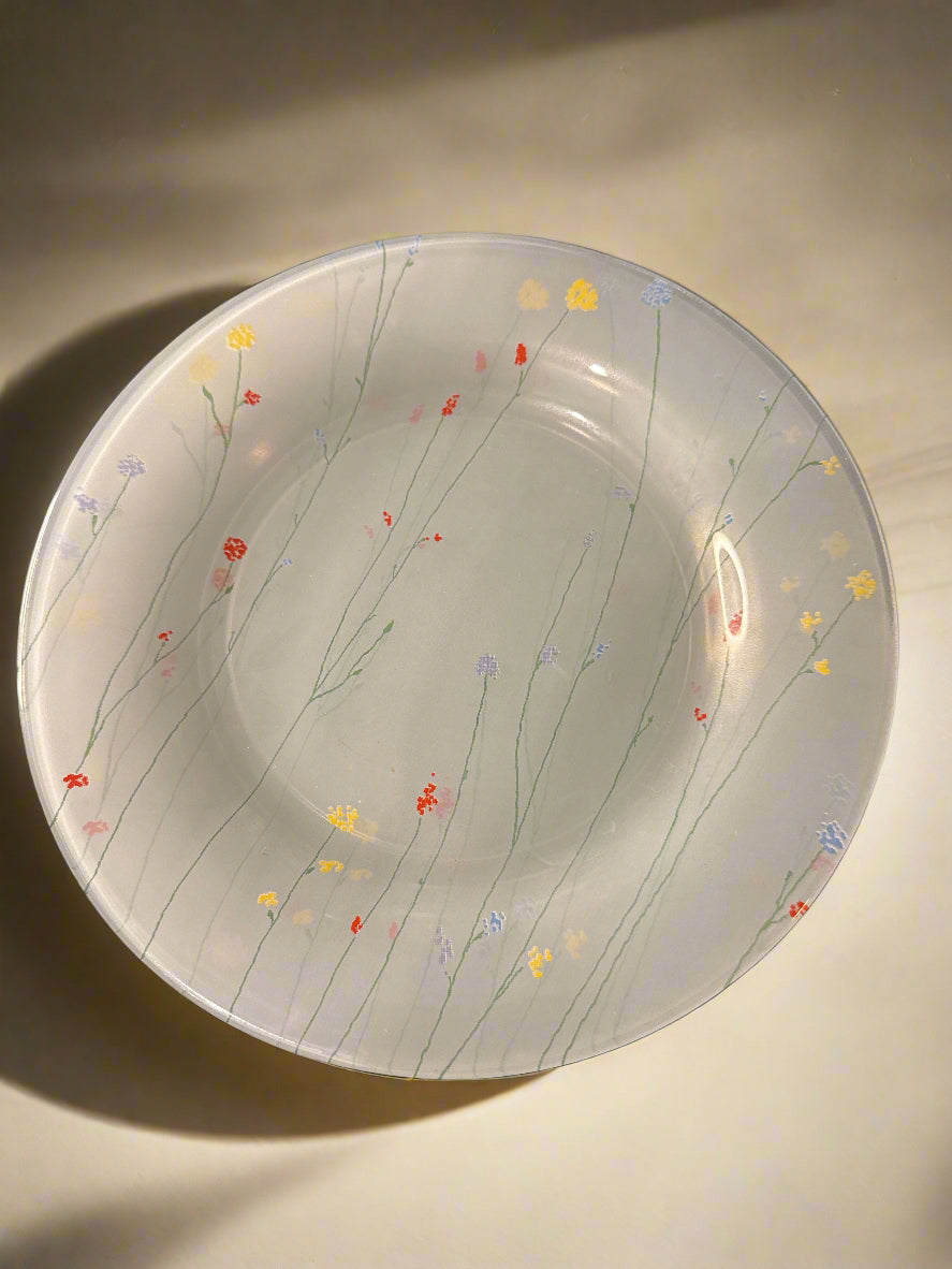 Farmhouse Wild Flower 7.5" Salad Plates Frosted Glass France Set of 4