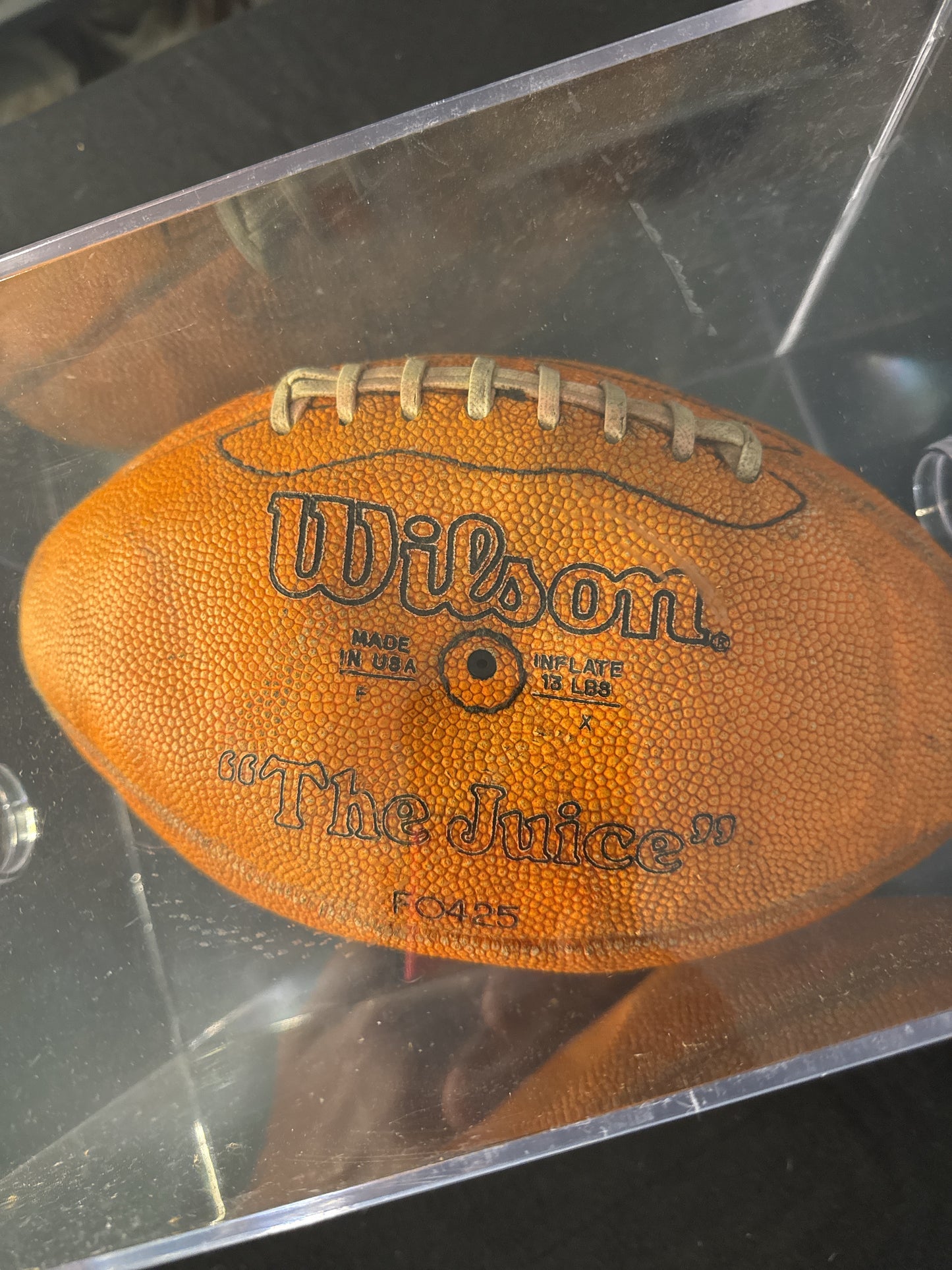 Vintage Wilson Orange Football w/ OJ Simpson's Signature Stamp "The Juice" 100% Leather In Case