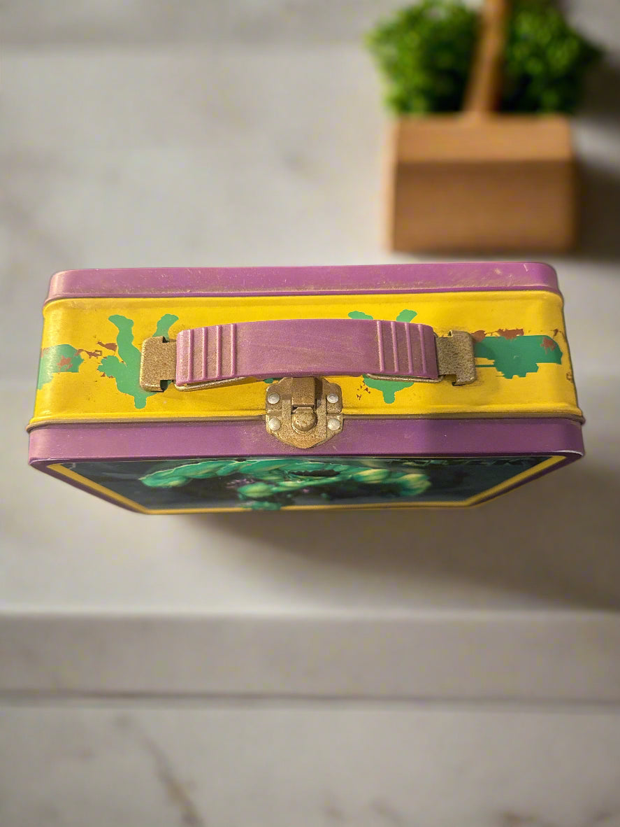 The Hulk 3-D Embossed Lunchbox Green Purple Yellow 7 5/8" W x 6" T x 2.75" D