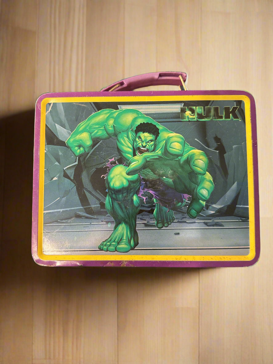 The Hulk 3-D Embossed Lunchbox Green Purple Yellow 7 5/8" W x 6" T x 2.75" D