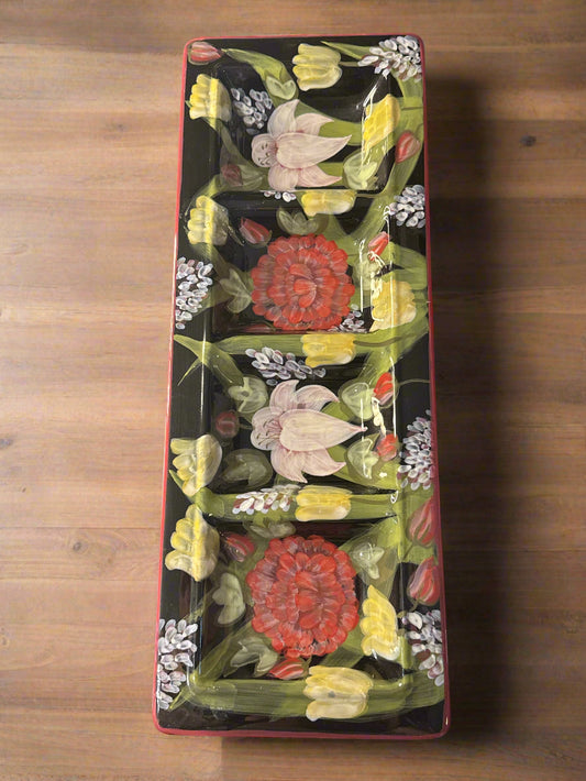 Certified International Lesal Studio Hand Painted Evening Song Rectangle 4 Comp. Serving Tray