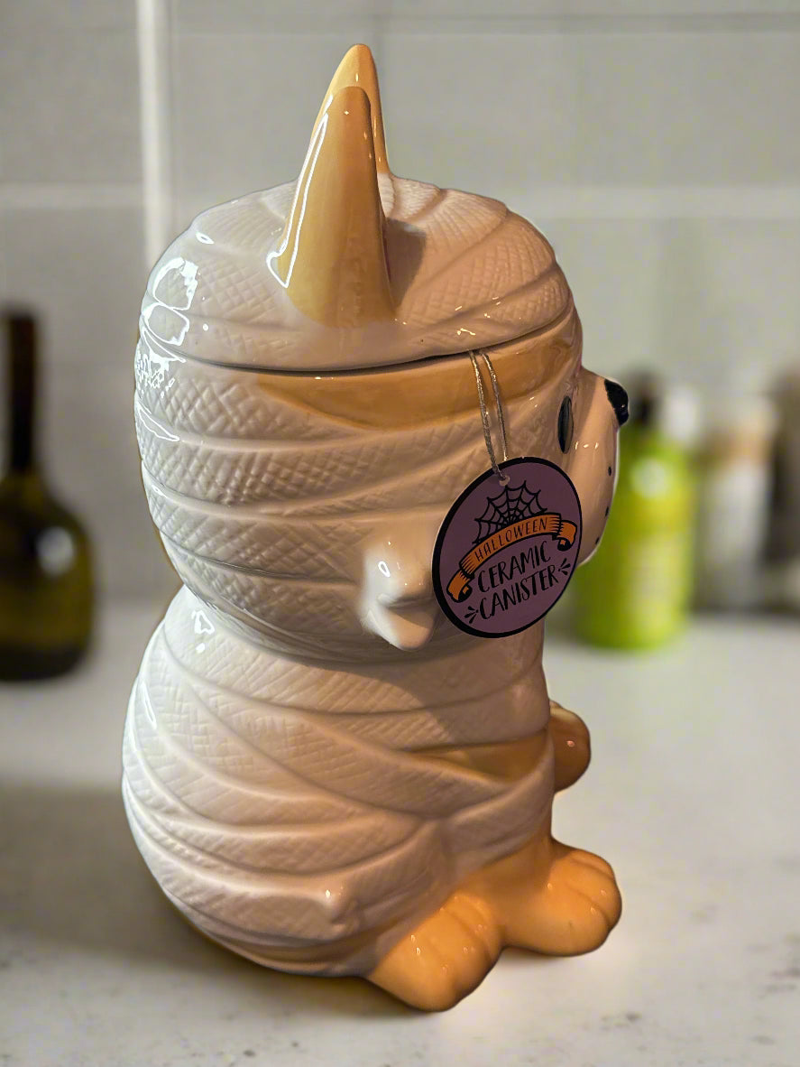 10 Strawberry Street Halloween Mummy Dog Cookie Jar Canister New with Tags