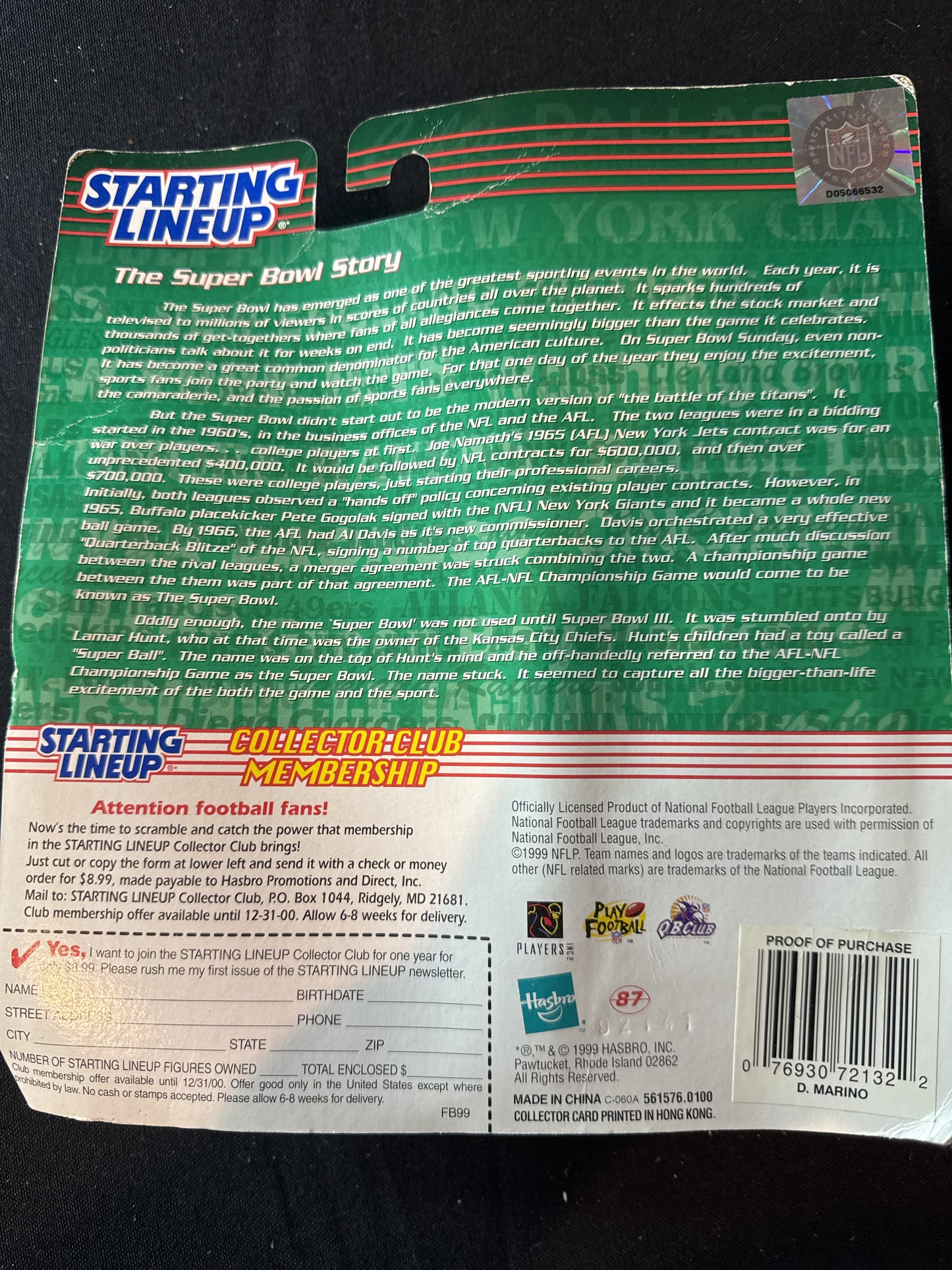 Starting Lineup 1999 NFL Dan Marino Miami Dolphins Action Figure New in Package