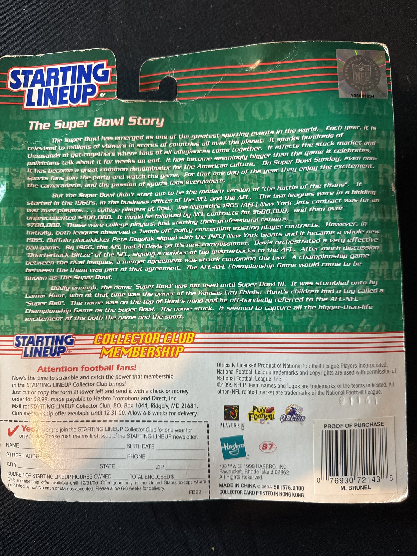 Starting Lineup 1999 NFL Mark Brunell Carolina Panthers Action Figure New in Package