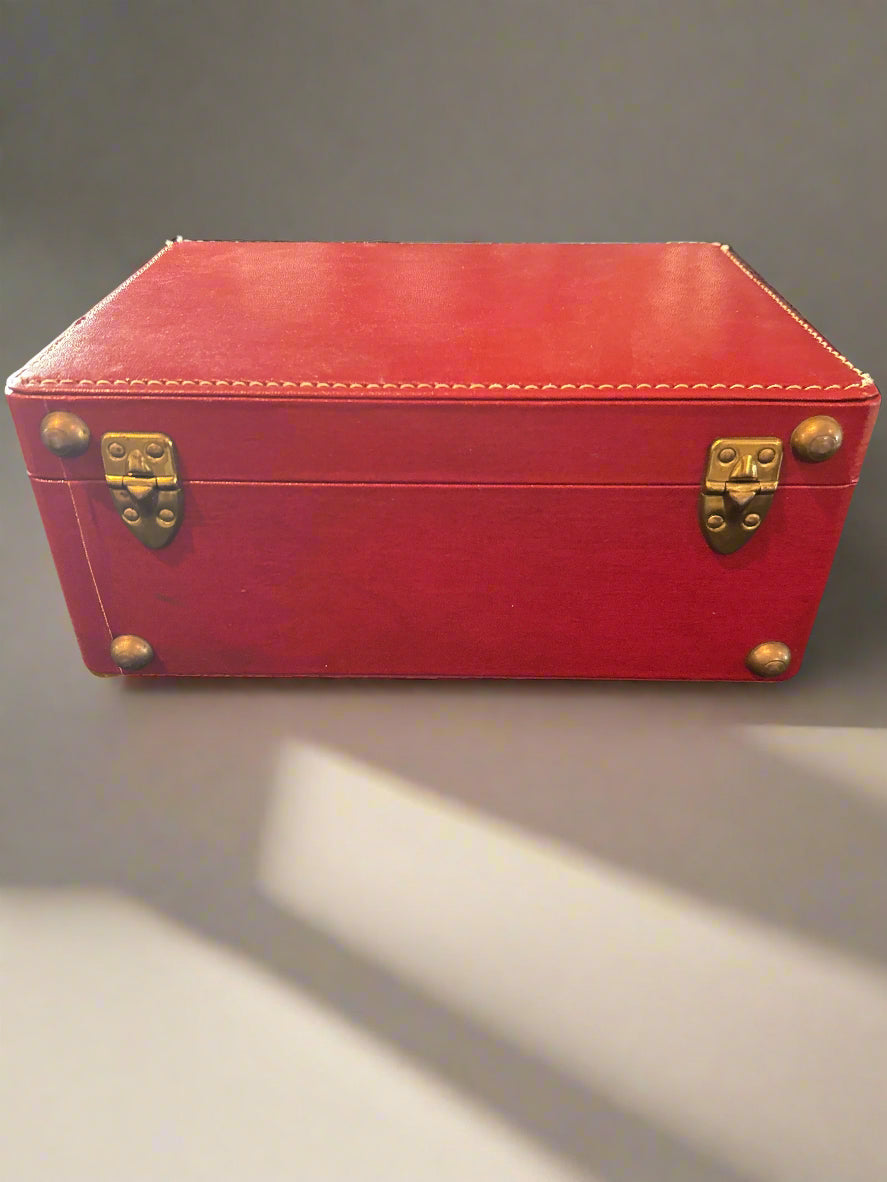 Vintage Shortrip Red Cowhide Leather Travel Case Suitcase Carry On Luggage Vanity