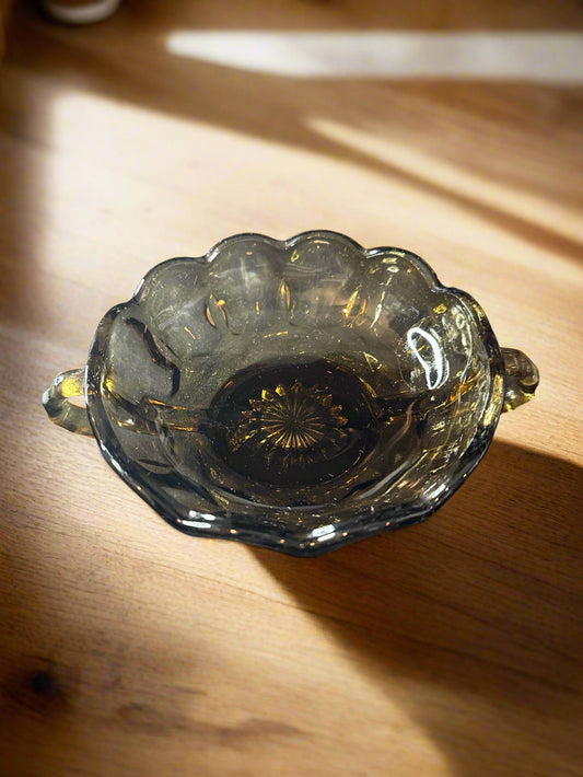 Vintage 1970s Smoke Colored Glass 5 1/8" Wide Decorative Candy Dish or Bowl 2" Tall