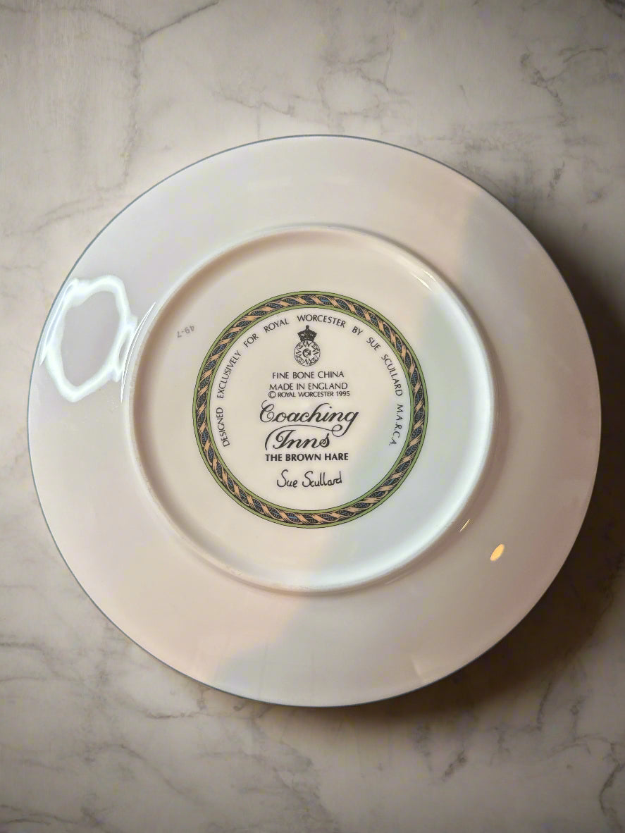 Royal Worcester Coaching Inns The Brown Hare 8 1/8" Wide 1995 Plate by Sue Scullard, Bone