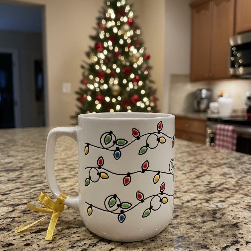 Christmas Lights 3D Coffee Mug Red Interior New Inventory 4.25" Tall