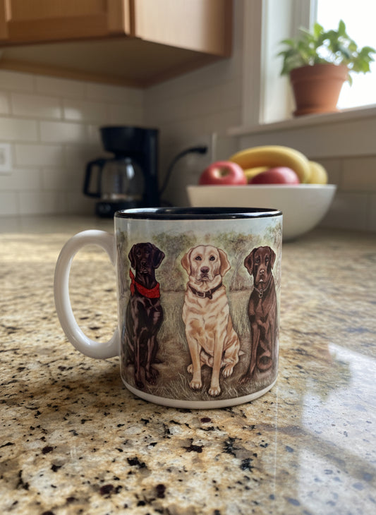 Vintage 1996 S Tuck Labrador Retrievers Coffee Mug 10oz 3.75" Tall Black Interior