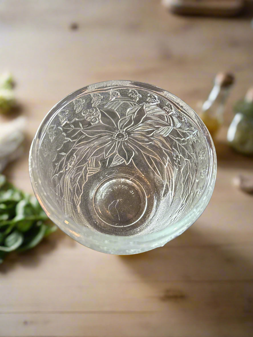 Clear Glass Jar With Flower Pattern By KIG Indonesia 3.5" Tall x 4" Wide