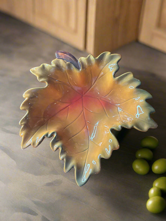 Ceramic Leaf Shaped Bowl 9" - 10" Wide x 2.5" Tall