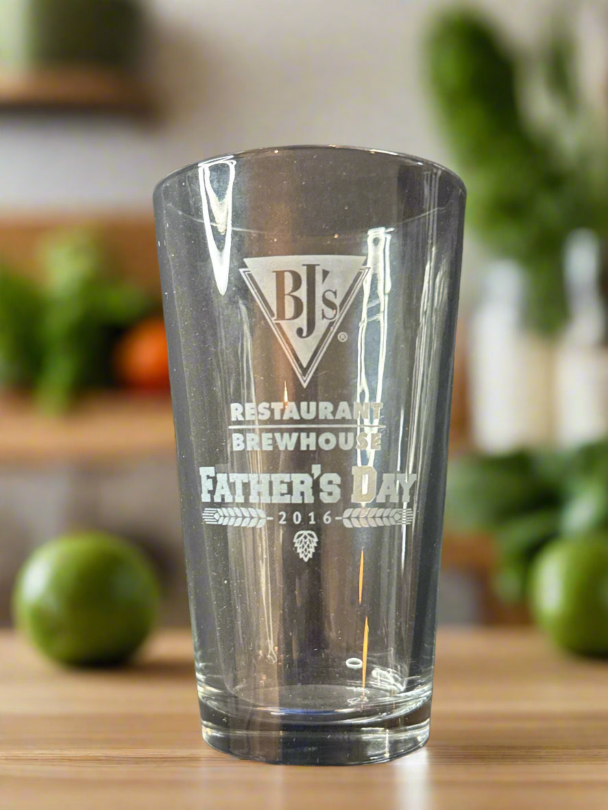 BJ's Brewhouse Father's Day 2016 Pint Clear Glass 5 7/8" Tall