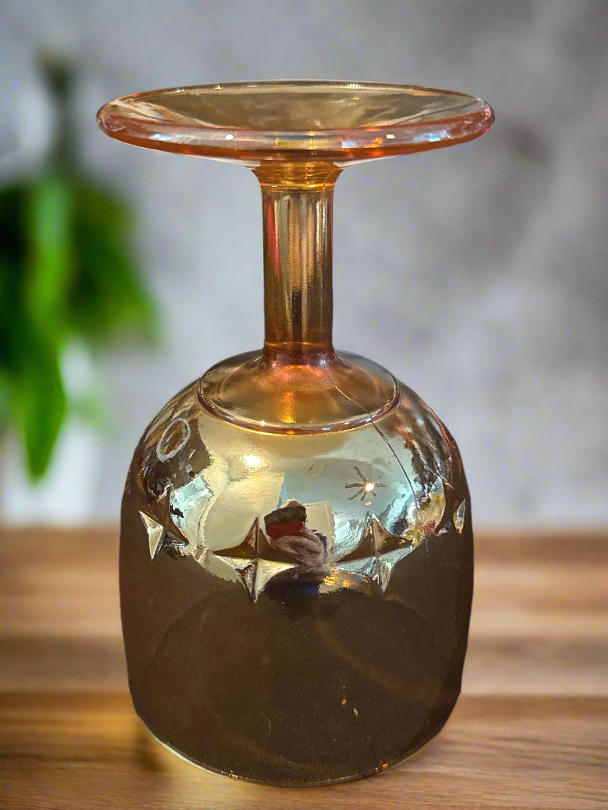 Carnival Glass Indiana Glass Amber Gold Vintage Iridescent Water Goblet 12oz 6" Tall x 4" Wide